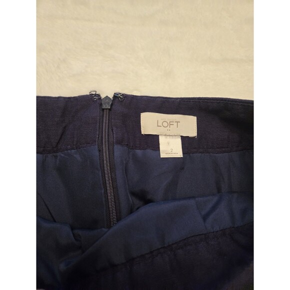 Loft Womens Navy Linen blend Knee Length Straight Skirt Sz 2 - Picture 3 of 8